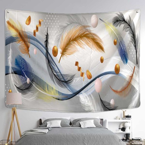 Arazzi Peacock Feather Tapestry Wall Hanging Bohemian Nordic Style Psychedelic Mystery Hippie Simple Home Decor R230713