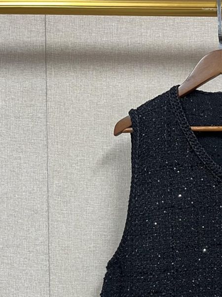 Vestidos de trabalho feminino tweed lantejoulas enfeite terno cintura alta shorts saias ou colete com decote em v sem mangas casaco feminino primavera 2023
