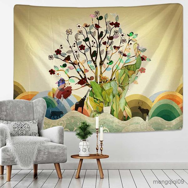 Arazzi Mandala Elephant Tapestry Wall Hanging Bohemian Sandy Beach Picnic Throw Rug Coperta Tenda da campeggio Sleeping Pad R230713