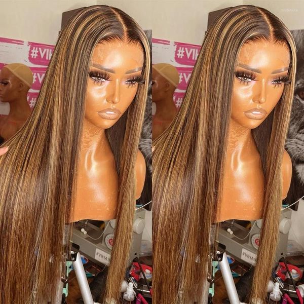13x4 Highlight Ombre HD Transparent Lace Front Human Hair Wigs 13x6 Remy 4/27 Colored Bone Straight Frontal For Women