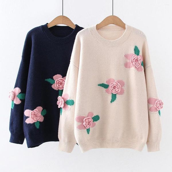 Pulls pour femmes Mode Doux Floral Décorer Lâche Pull Pull Femmes Automne Witner Casual O Cou À Manches Longues Coton Pulls Femme