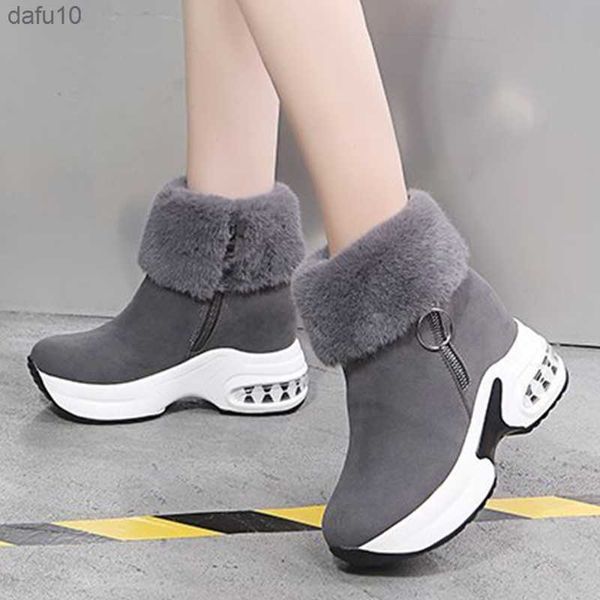 Inverno quente botas de neve mulher botas rasas sólidas mulheres tênis casuais senhoras botas curtas com zíper moda botas femininas L230704