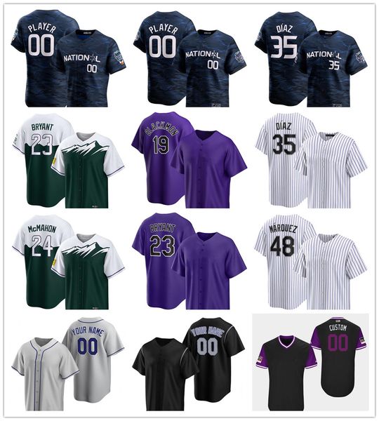 Maglie da baseball All-Star cucite 2023 35 Elias Diaz 19 Charlie Blackmon 23 Kris Bryant 24 Ryan McMahon 48 Marquez tedesco Kyle Freeland Austin Gomber Randal Grichuk