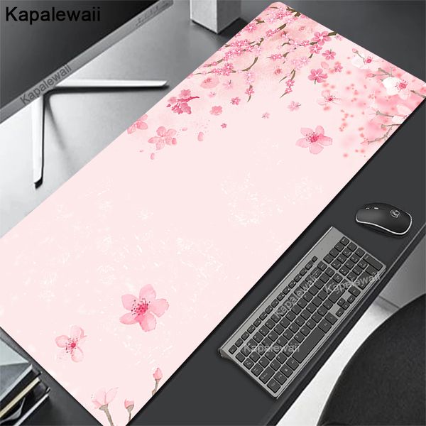 Pink Cherry Blossoms Mousepad Gamer Computer Table Grande Pc Mouse Pad Arte Sakura Teclado Mause Tapete Office XXL 900x400 Tapete de mesa