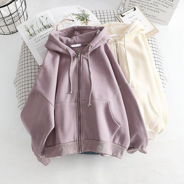 Kadın Hoodies Kadınlar Sıradan Büyük Boyu Sweatshirt Kadın Sokak Giyim Draw Strit Ceketler Kapüşonlu Cepler Gevşek fermuar Harajuku