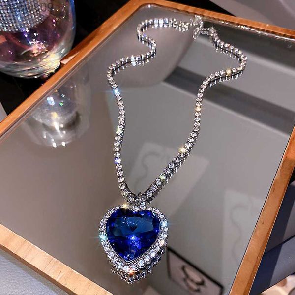 Yachu Titanic Heart of the Ocean Ожерелья для женщин синие романтические сети кулонные ожерелья Cz Fashion Wedding Jewelry L230704