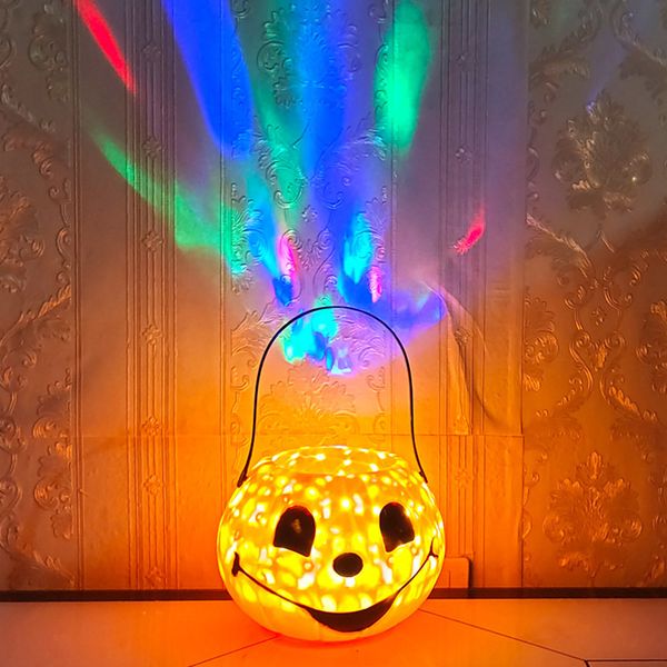 Neuheit Halloween Kinder Kürbis Eimer LED Glow Handheld Laterne rotierend mit Musik Party Requisiten