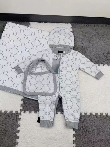 Designer-Strampler für Neugeborene mit Wickeldecken, modische Baby-Overalls mit Buchstaben und Hasenmützen, Strampler aus weicher Baumwolle für Kinderkleidung