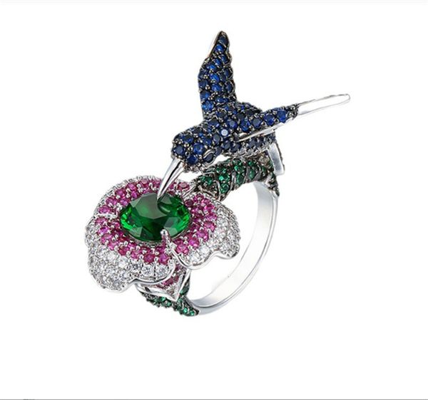 Fedi nuziali Grier Fashion Bird Grande anello per le donne Micro-intarsiato Zircone Fiore Festa di fidanzamento Anelli Vintage Fine Jewelry 230713