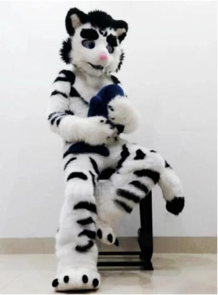 Animal de peluche Tiger Fursuit Mascot Costume White and Black Fur Tiger Walking