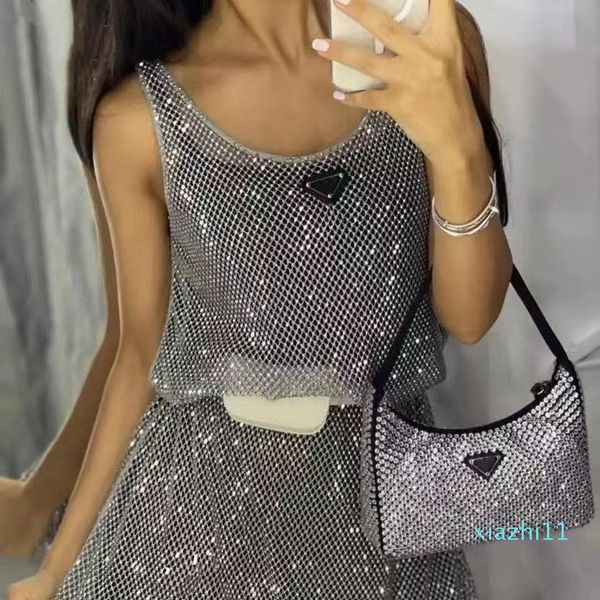 2023 Fashion Ladies Dress Designer Shiny Strass Sexy Crop Top Vest Fashion Denim Bra Top