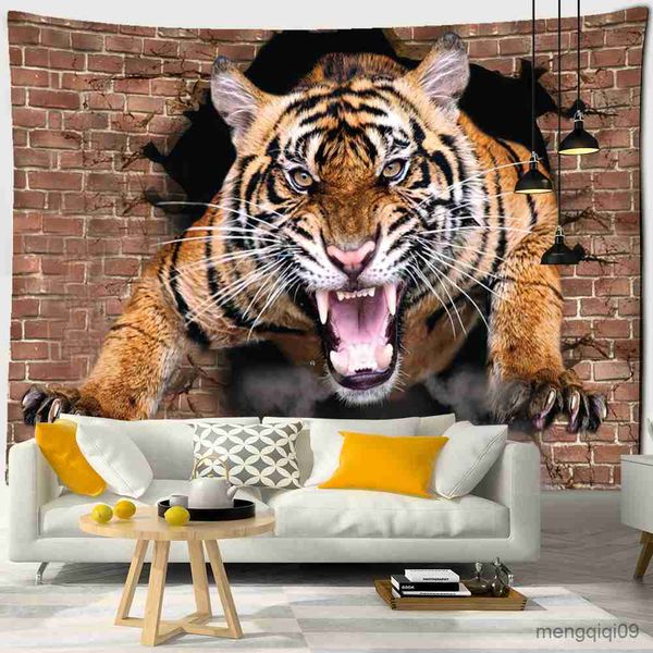 Wandteppiche, Wilder Tiger, Wandteppich, Wandbehang, Hippie-Tapiz, Boho-Stil, psychedelische Kunst, Schlafsaal, Wandhintergrund, Dekor, Stoff, R230713