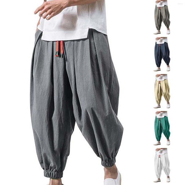 Pantaloni da uomo alla moda, larghi, casual, larghi, elasticizzati, colore solido, pantaloni chino da uomo