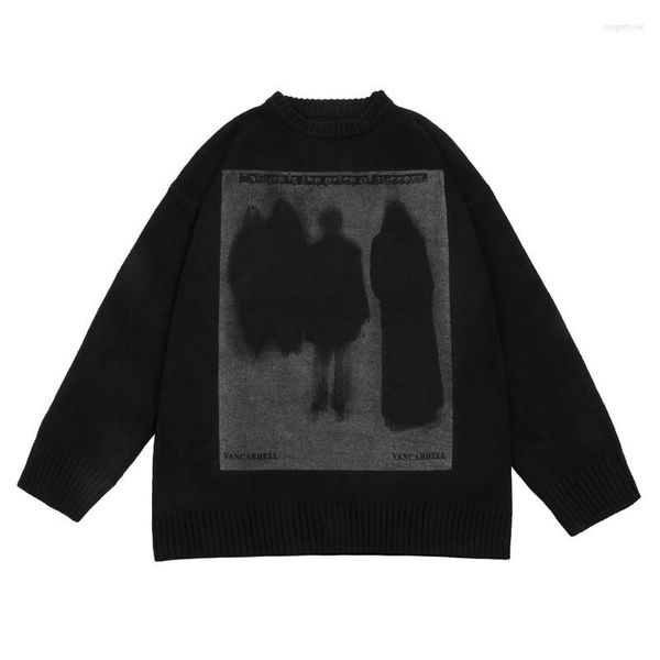 Erkek Sweaters 2023 Bahar Hip Hop Örme Kazak Grafik Mektup Baskı Kntwear Külot Erkekler Sokak Giyseni Gotik Punk Vintage Jumper