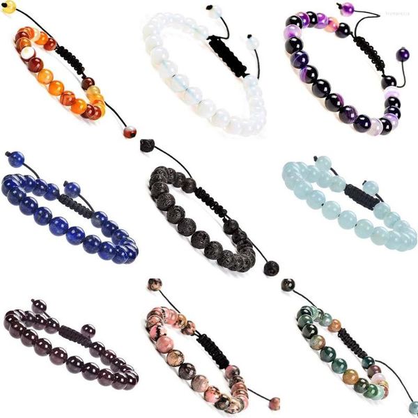 Strand KMOKN Natural Healing Power Gemstone Cristal Beads Unisex Ajustável Macramê Pulseiras 8mm