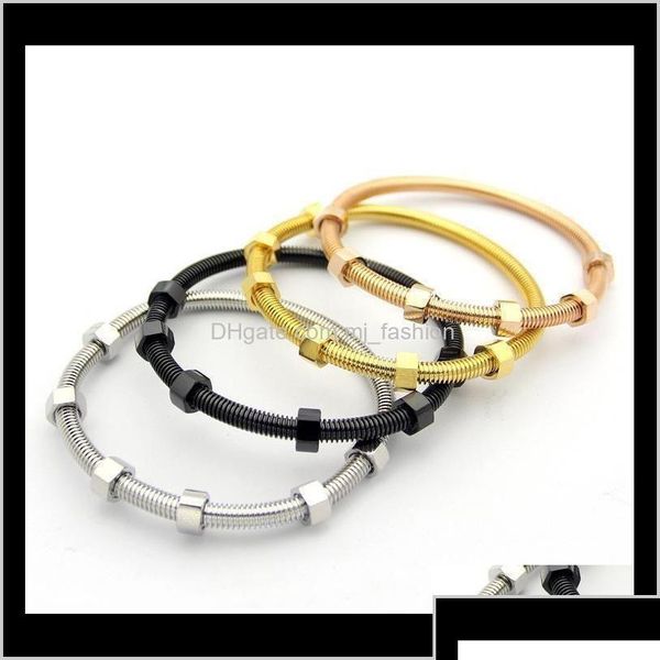 Charm Armbänder Schmuck Titan Liebe Armband Armreifen Männer mit 6 Schraubengewinde Stahl Roségold für Paare Schmuck DR6 Dh9R7