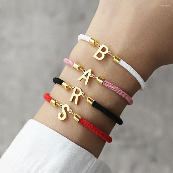 Braccialetti Charm 2023 in acciaio inossidabile Lettera A-Z Donne Bracciale a corda colorata regolabile per regalo di gioielli