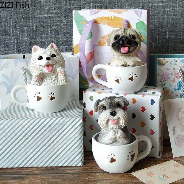 Dekorative Objekte Figuren Simulation Tier Schreibtischdekoration Harz Teetasse Hund Miniaturfiguren Niedliches Handwerk Geschenk Heimdekoration Zubehör Modern 230712