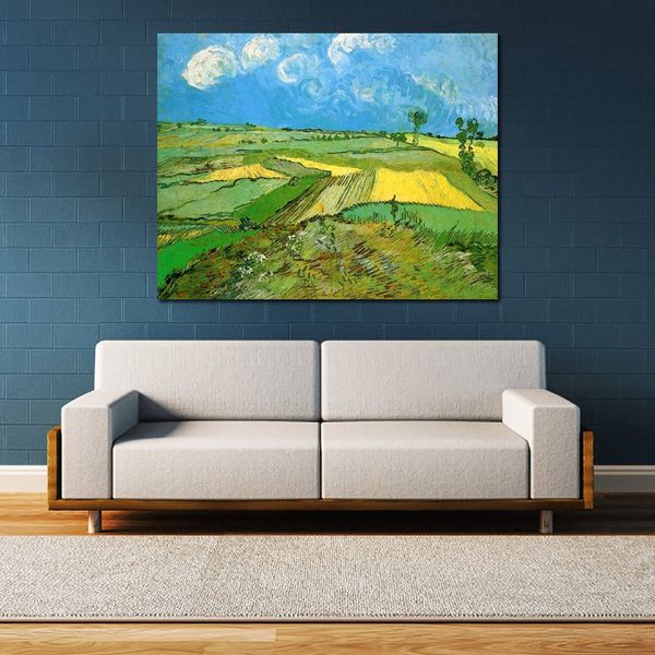 Dipinto a mano su tela strutturata campi di grano ad Auvers sotto il cielo nuvoloso Vincent Van Gogh dipinto arredamento per sala da pranzo