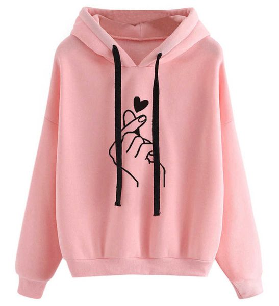 Love Heart Print Herbst Hoodies Baumwolle Sweatshirts für Damen Mode Kapuzen Kordelzug Langarm Trainingsanzüge