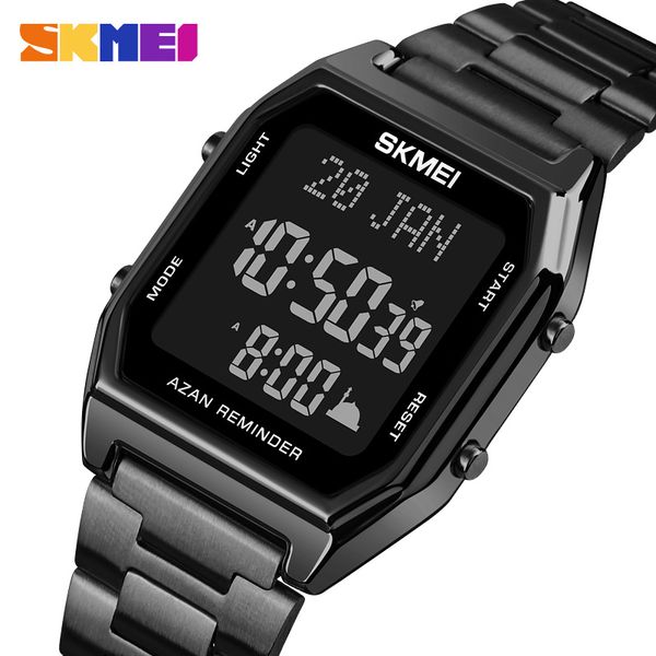 Skmei Digital Watch Men Azan Watch для мусульманской молитвы с Qibla Compass Islam Al-Harameen Fajr Time Часы включают календарь хиджри