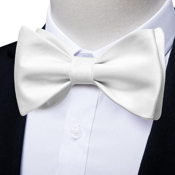 Papillon Pure Whitte Men Classic Wedding Papillon da annodare per uomo Groom Silk Luxury Party Accessori da uomo Set di gemelli Hanky