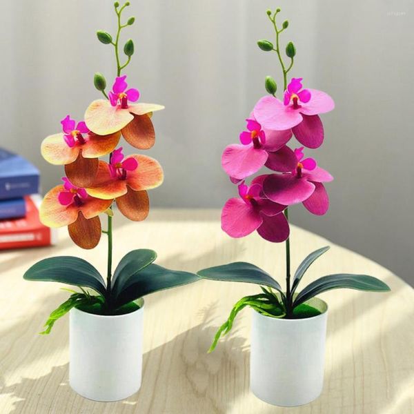 Fiori decorativi Pianta artificiale PVC Delicato fiore di orchidea da sposa dai colori vivaci con simulazione di vaso Bonsai fai da te