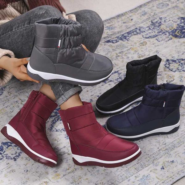 Casual Baumwolle Schuhe Winter Frauen Koreanischen Stil Einfarbig Runde Kopf Outdoor Große Größe Warme Schnee Stiefel Bota De Neve feminina L230704