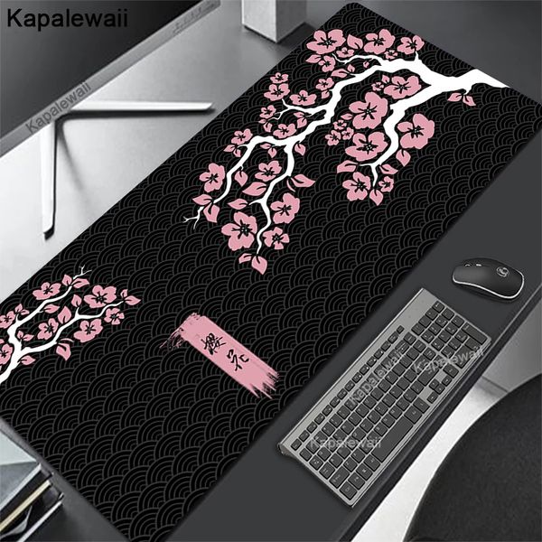 Rosa Sakura Mouse Pad Gamer Grande Mousepad Cherry Blossom Art PC Deskpad 100x50 Flower Desk Mat Computador de escritório Mausepad XXL 90x40