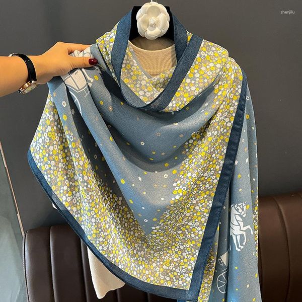 Cachecóis Cachecol Longo Com Estampa de Cavalo Feminino Algodão Bandana Hijab Xale Tiara Sob Outono Inverno Foulard Quente