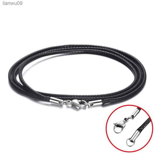 Dünne schwarze geflochtene Schnur Seil Männer Frauen Halskette Lederkette 4090 cm Chocker Silber Farbe Edelstahl Verschluss Schmuck L230704