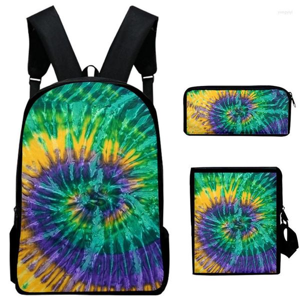 Zaino Harajuku Tie Dye colorato 3 pezzi/set Stampa 3D Studente scolastico Bookbag Laptop Daypack Borsa a tracolla Astuccio