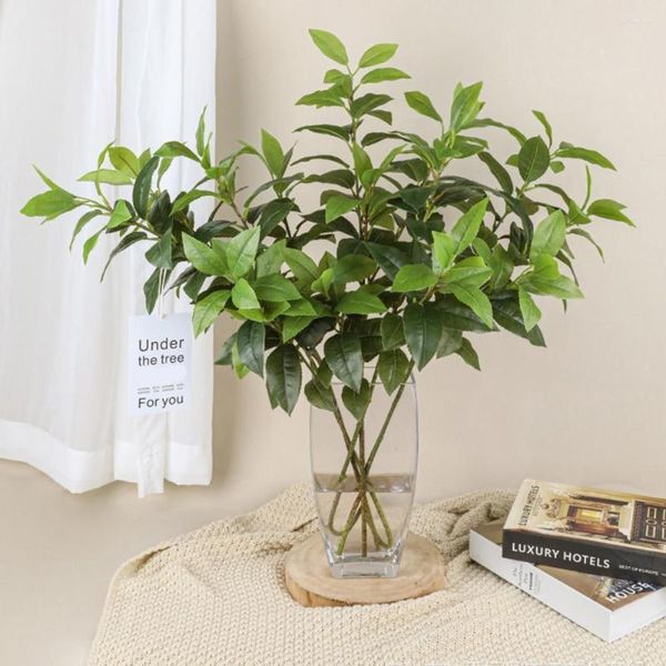 Flores Decorativas Planta Artificial Com Ramo Longo Verde Estético Folhas De Osmanthus Falsas Decoração Da Casa