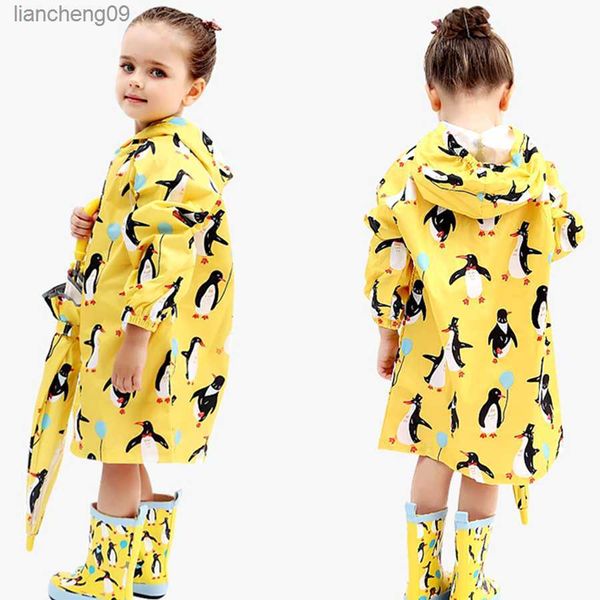 Capa de Chuva de Nylon Bonita Pequena Impermeável Padrão Pinguim Menino Crianças Meninas Poncho à Prova de Vento Jardim de Infância Aluno Aluno Capa de Chuva L230620