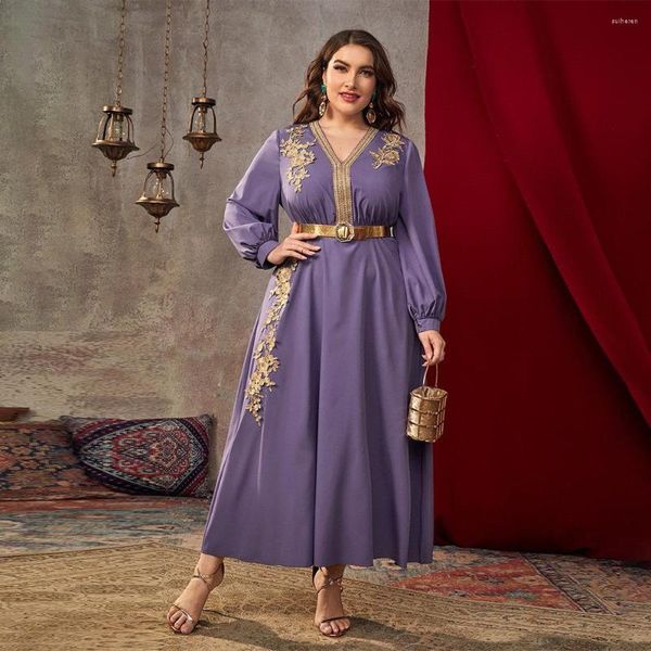 Roupas étnicas Ramadan Purple Muslim Abaya Dress For Women Eid Arab Party Jalabiya Marocain Clothes Islamic Turkey Dresses Marroquino Kaftan