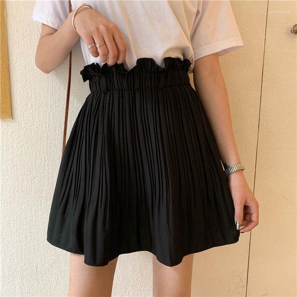 Röcke Sommer Falten Mini Rock Elastische Schwarz Hohe Taille Chiffon A-linie Casual Kurzen Strand Faldas Mujer