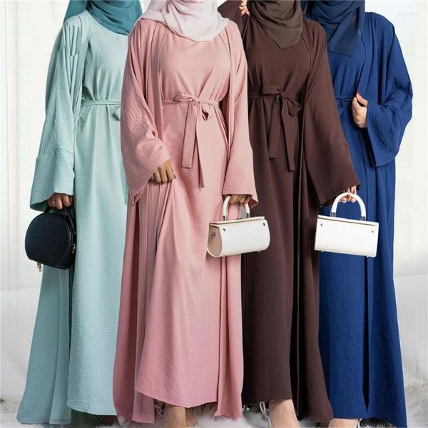 Ethnische Kleidung Marokko Kaftan Muslim Abaya Frauen Ärmelloses Kleid Set 2 Stück Kleid Dubai Kimono Strickjacke Robe Abayas Eid Ramadan Kleidung