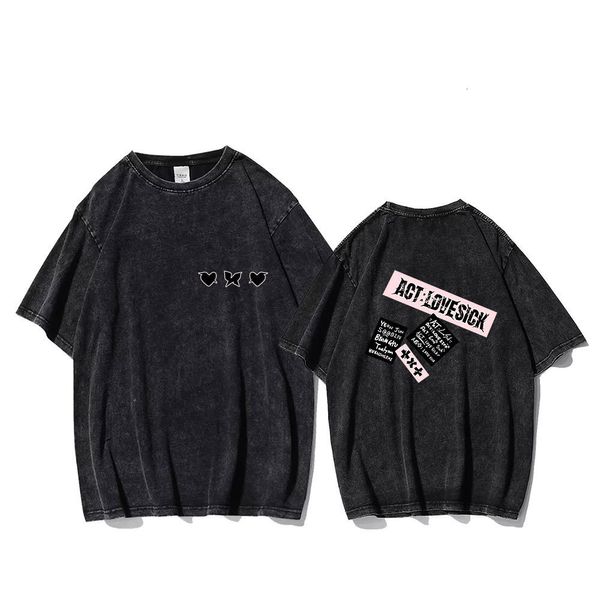 TShirt da donna Kpop 2023 TXT ACT LOVESICK UomoDonna Harajuku Cotton Washed Old Tshirt Girocollo Manica corta Casual Unisex Streetwear Tee Top 230712