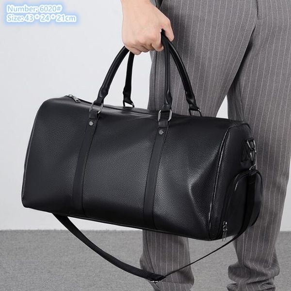 Erkek omuz çantaları 2 renk basit joker düz renk moda çanta yumuşak hafif deri seyahat çantası ıslak ve kuru ayırma boş zaman fitness çanta 6020#