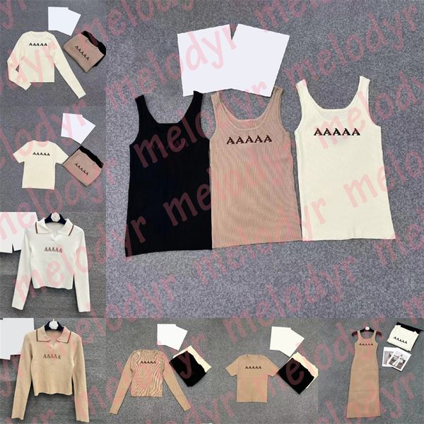 Gilet lavorato a maglia di design con stampa di lettere da donna che lavora a maglia top canotta maglione casual a maniche corte in maglia magliette abbigliamento donna