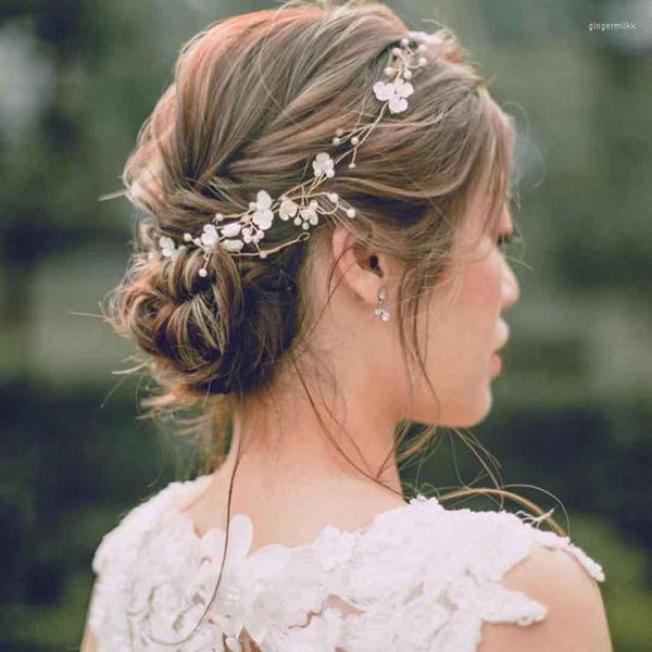 Copricapo Fasce di cristallo Accessori per capelli da sposa Ornamento di strass di perle floreali fatti a mano per le ragazze della sposa