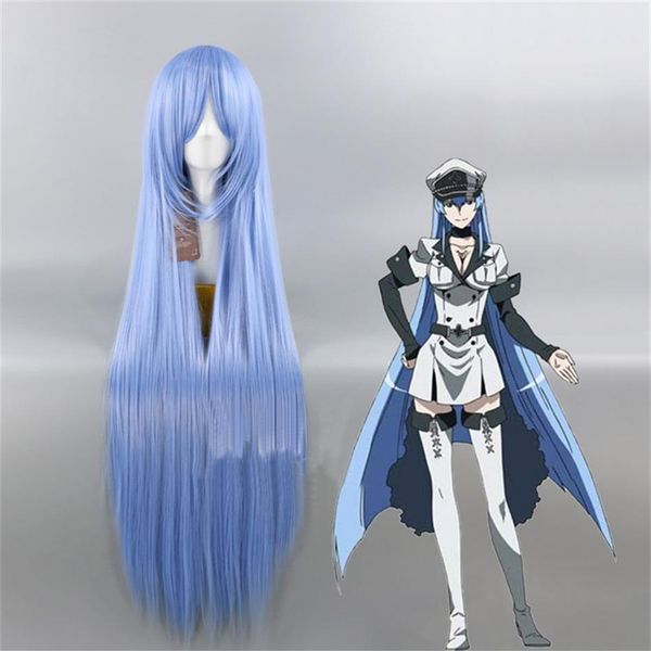 Akame Ga KILL Esdeath Cosplay Perücke 100 cm Blau Langes Glattes Haar302l