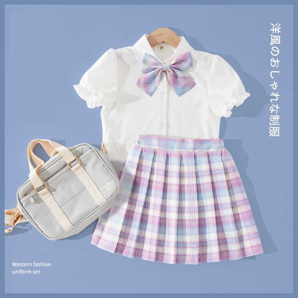 Abiti da ragazza Gonna per ragazze jk Uniforme scolastica Ragazze New Student Set Estate Camicia a maniche corte Plaid Gonna a pieghe Ragazza College Wind clothesHKD230712