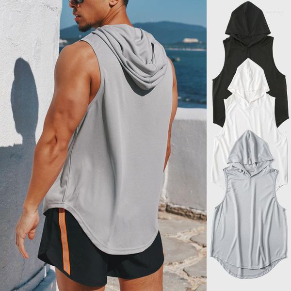Camisas ativas roupas de academia fitness masculina regata de algodão com capuz masculina longarinas de musculação regata treino camiseta sem mangas