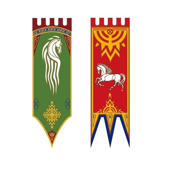 Banner Bandeiras 46x150cm Reino Medieval Rohan Gondor Cavalo Árvore Banner Bandeira Pendurar na Parede Casa Dormitório Sala Estar Pennant Bandeira Burgees Decor 230712