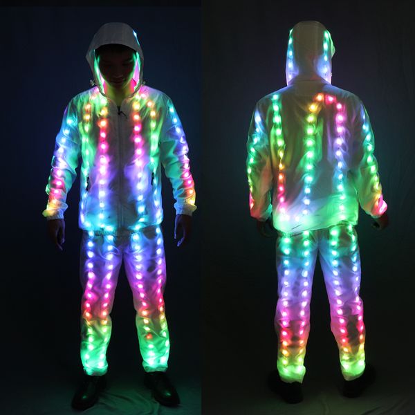 Altri articoli per feste per eventi Pixel a colori a colori Luci a LED Giacca Cappotto Pantaloni Costumi Abito Light UP Rave Costume da palcoscenico esterno creativo Xmas Party Fancy Dress 230712