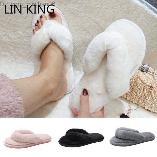 Pantofole LIN KING Warm Fur Home Slider da donna Fluffy Plush Cotton Shoes Wool Flat Winter Home Slider Soft Floor Camera da letto Slider Z230717