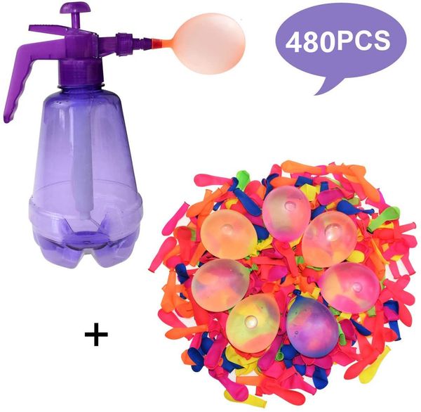 Gioco con la Sabbia Divertimento con l'Acqua Divertente Stazione di Pompaggio con Mongolfiera con 480 Palloncini d'Acqua e Pallone di Gonfiaggio con Pompa dell'Acqua per Bomba di Compleanno per Bambini Colore Casuale 230712