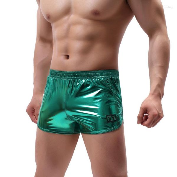 Cuecas masculinas cuecas Boxer shorts Clubwear Masculino Brilhante Bronzeador Ropa Interior Hombre Imitação de Couro Boxer Solto