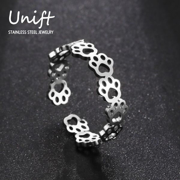 Unift Cat Paw Ring Cute Animal Footprint Anelli regolabili in acciaio inossidabile per le donne Fashion Trendy Jewelry Pet Party Gift